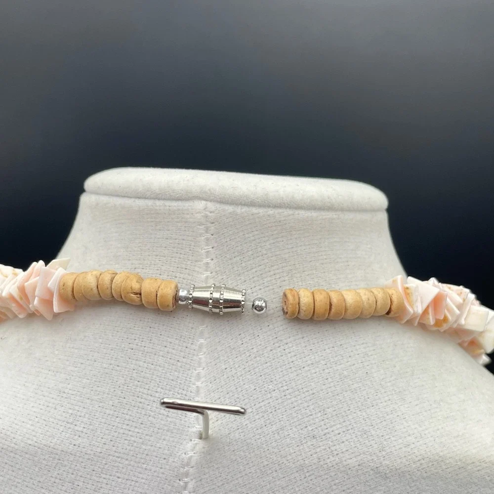 Vintage‎ Peach White Chip Shell Surfer Pukka Choker Necklace Beach Jewellery